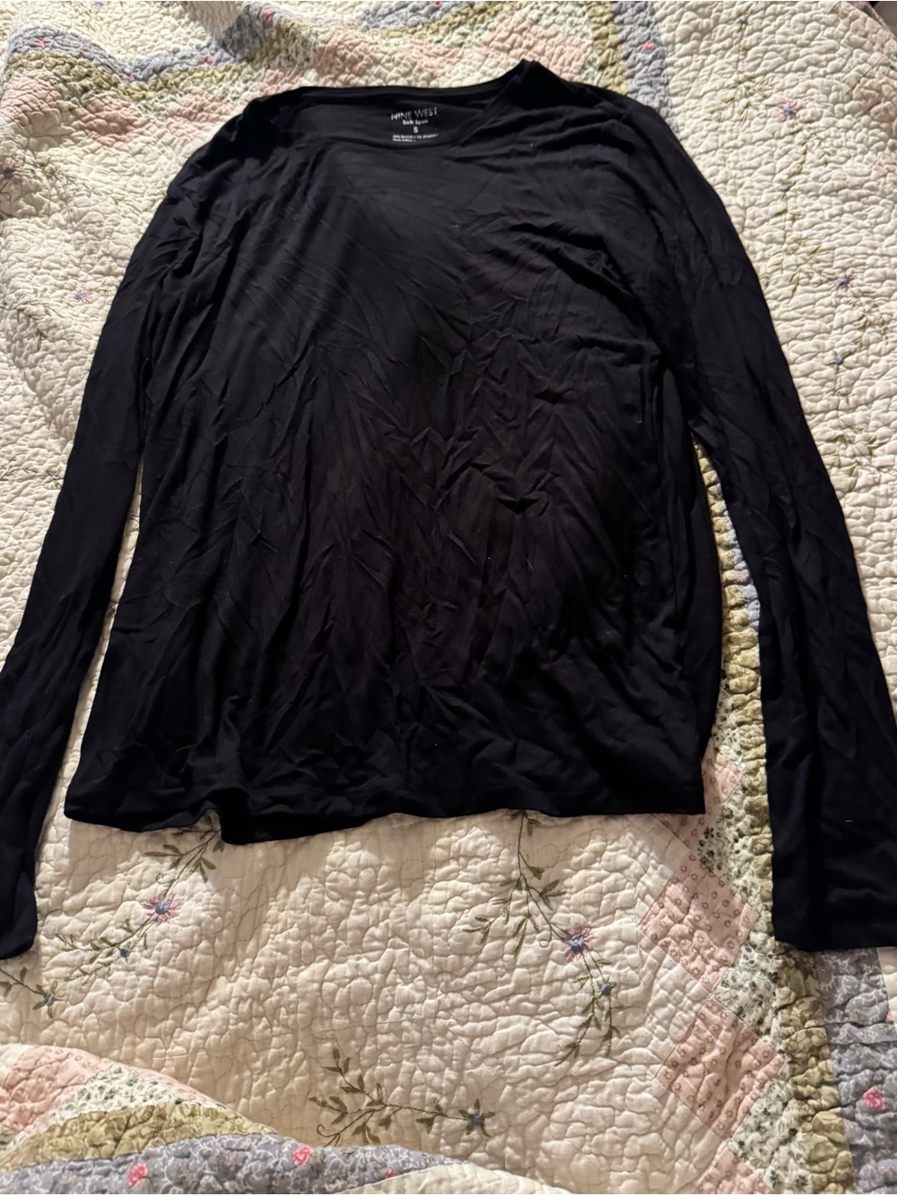 Nine West Black Long Sleeve Crew Neck Top